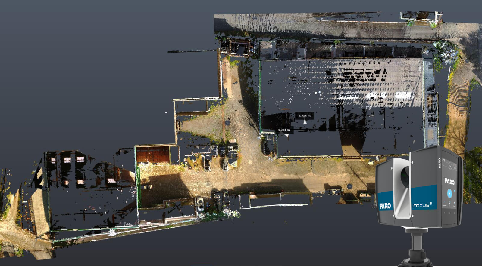 広い工場でも短時間の作業で3Dデータを撮ることができます。